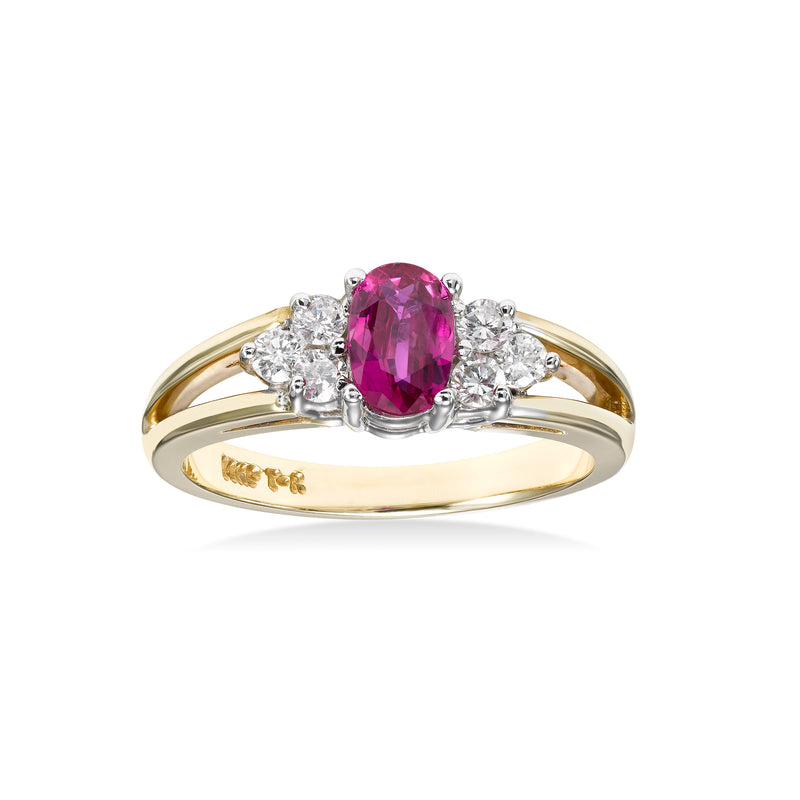 Two Tone Ruby and Diamond Ring, 14 Karat Gold
