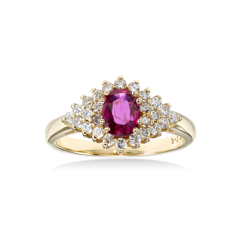 Marquise Shape Ruby and Diamond Ring, 14K Yellow Gold