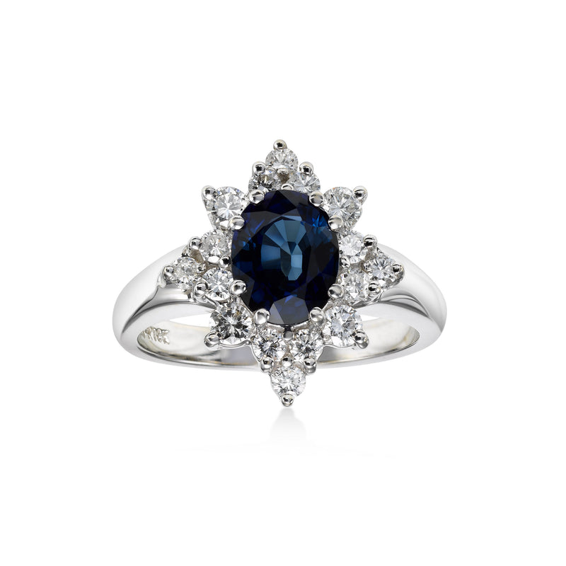 Oval Sapphire and Diamond Ring, 18K White Gold, Circa 1980s