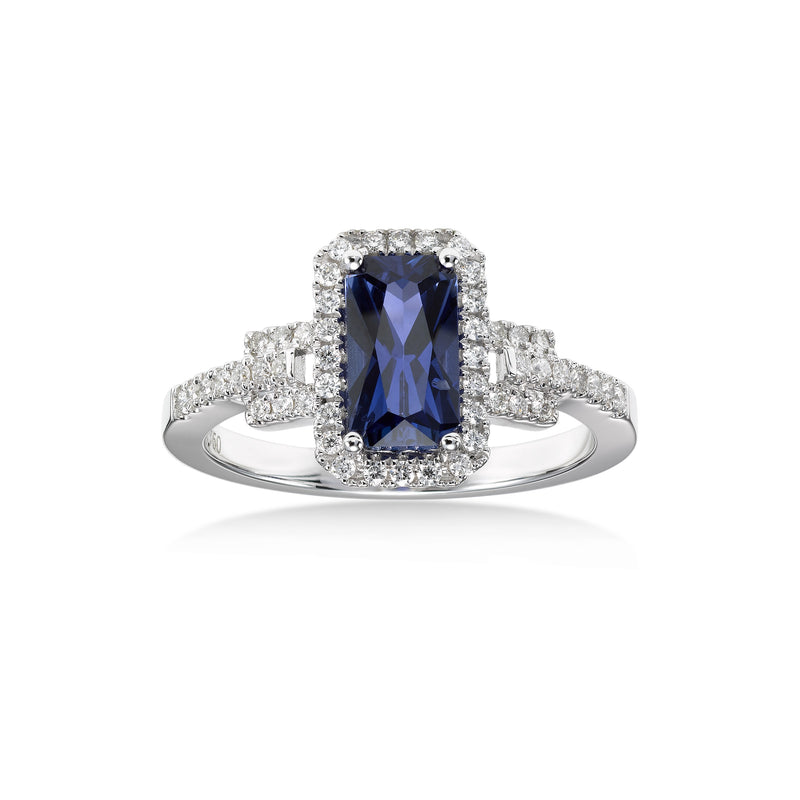 Rectangular Color-Change Sapphire and Diamond Ring, 18K White Gold