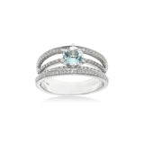 Round Aquamarine and Diamond Ring, 14K White Gold