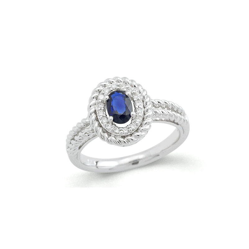 Oval Sapphire and Diamond Rope Design Ring, 14K White Gold