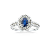 Oval Sapphire and Diamond Rope Design Ring, 14K White Gold