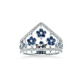 Sapphire and Diamond Flowers Ring, 14K White Gold