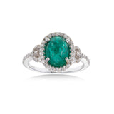 Cabochon Emerald and Diamond Ring, 18K White Gold