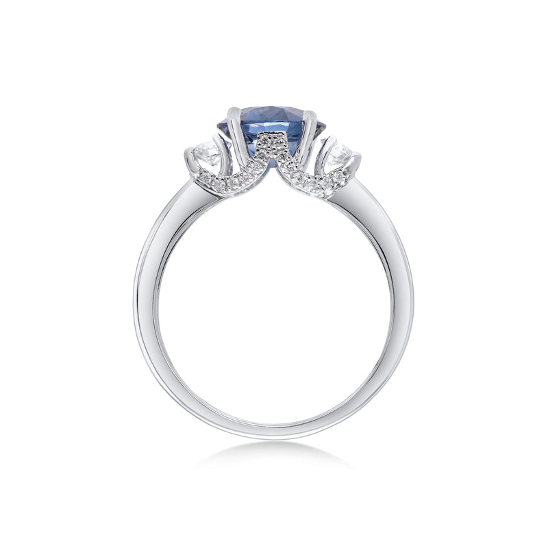Round Sapphire and Diamond Ring, Platinum