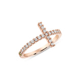 Crossroad Diamond Ring with Emerald Accent, 14K Rose Gold