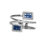 Blue Sapphire and Diamond Bypass Ring, 14K White Gold