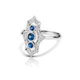 Vintage Style Sapphire and Diamond Ring, 14K White Gold
