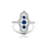 Vintage Style Sapphire and Diamond Ring, 14K White Gold