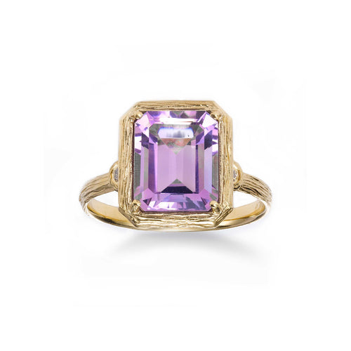 Pale Amethyst Ring with Diamond Accent, 14K Yellow Gold