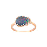Black Opal and Diamond Halo Ring, 14K Rose Gold