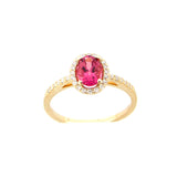 Oval Pink Tourmaline and Diamond Halo Ring, 14K Yellow Gold