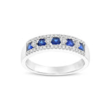 Vintage Design Sapphire and Diamond Ring, 14K White Gold