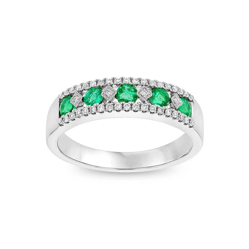 Emerald and Diamond Channel Set Ring, 14K White Gold