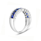 Round Blue Sapphire and Diamond Ring, 14K White Gold