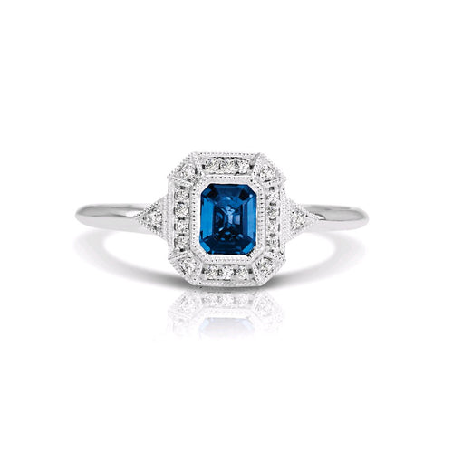 Rectangular Sapphire and Diamond Ring, 14K White Gold