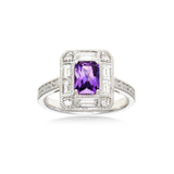 Rare Unheated Pinkish Purple Sapphire and Diamond Ring, 18K White Gold