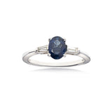 Oval Sapphire and Baguette Diamond Ring, 14K White Gold