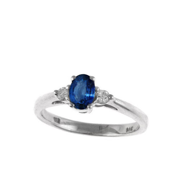 Oval Sapphire and Diamond Three Stone Ring, 14K White Gold