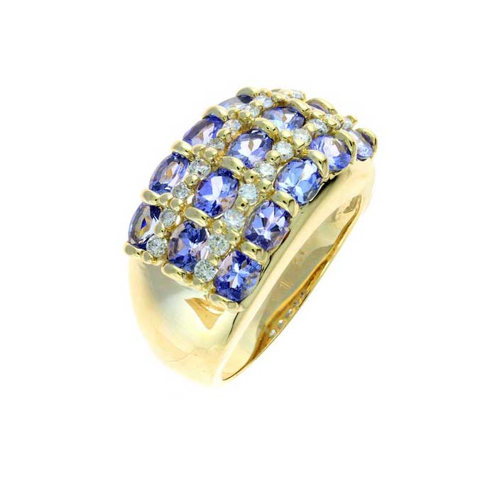 Bold Tanzanite and Diamond Ring, 14K Yellow Gold