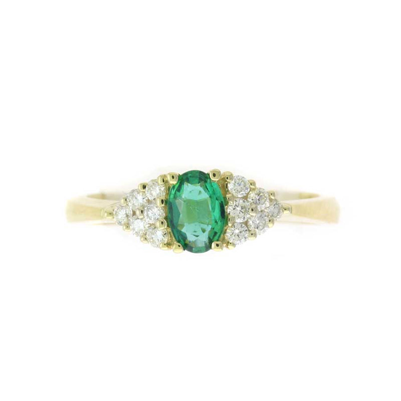 Oval Emerald and Diamond Ring, 14K Yellow Gold