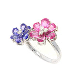 Pink Sapphire and Tanzanite Flower Ring, 14K White Gold