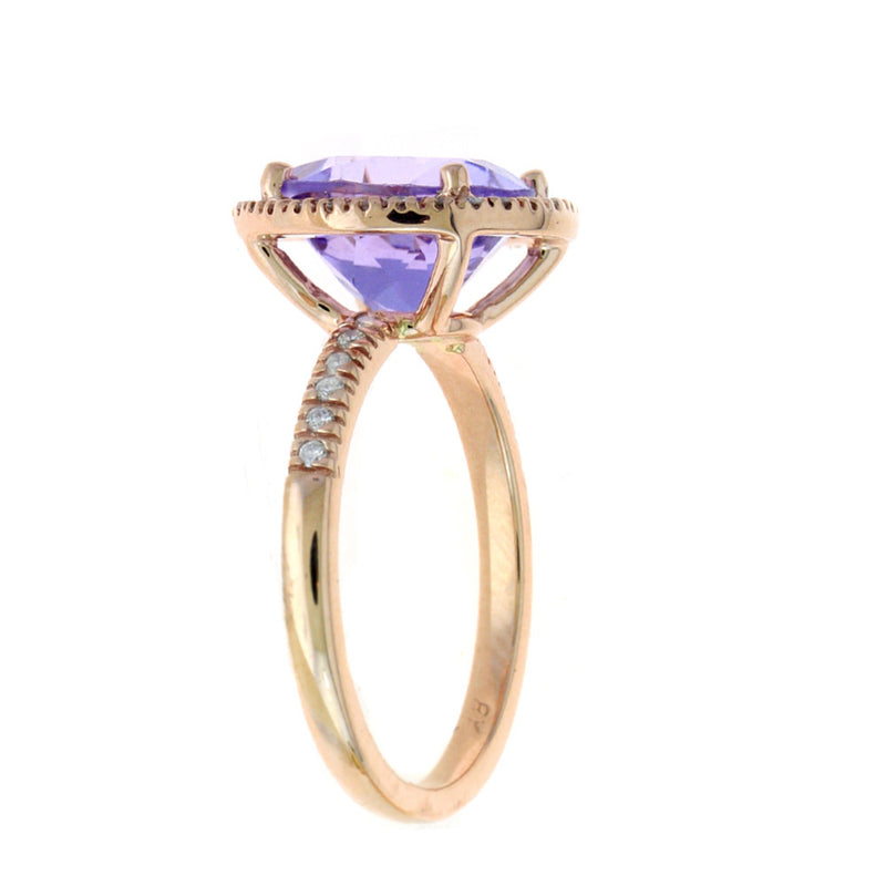 Round Amethyst and Diamond Halo Ring, 14K Rose Gold