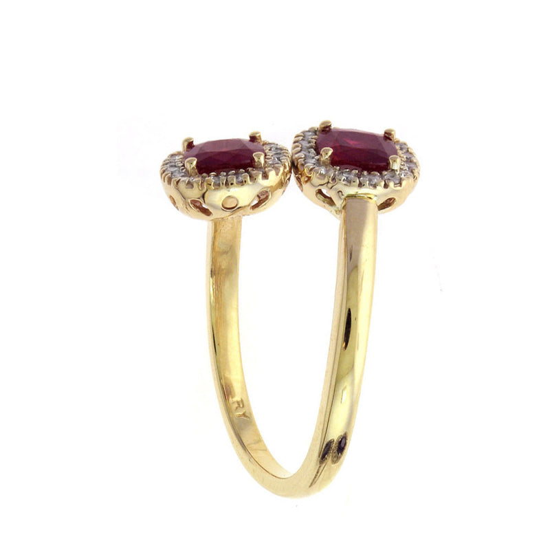 Ruby and Diamond Bypass Ring, 14K Yellow Gold
