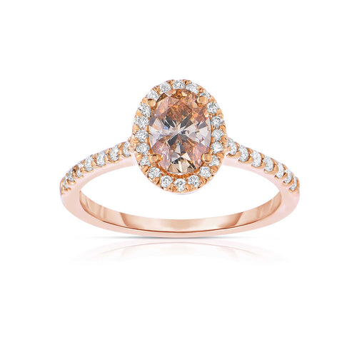 Fancy Brown Diamond Halo Ring, 14K Rose Gold