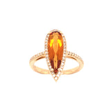 Pear Shape Citrine and Diamond Ring, 14K Yellow Gold