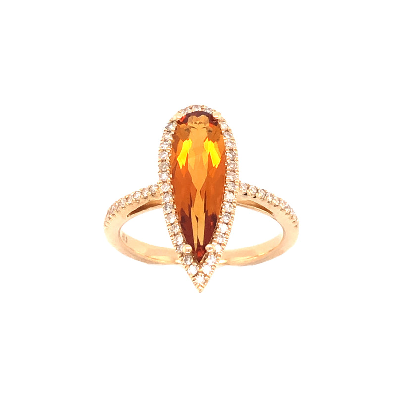 Pear Shape Citrine and Diamond Ring, 14K Yellow Gold