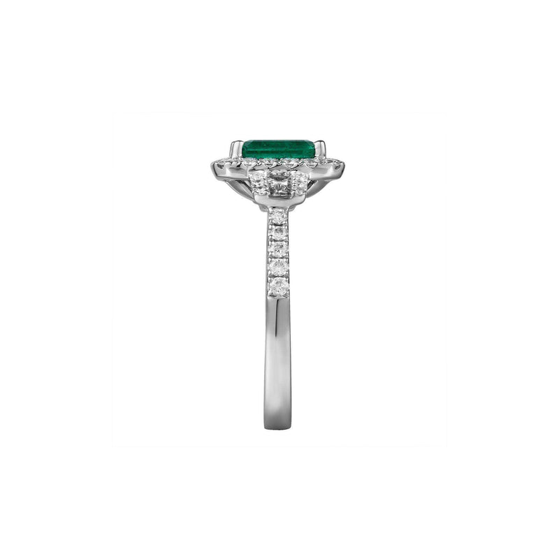 Deco Style Emerald and Diamond Ring, 18K White Gold