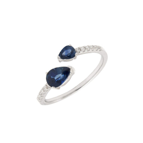 Sapphire and Diamond Bypass Ring, 14K White Gold