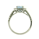 Oval Aquamarine and Diamond Halo Ring, 18K White Gold