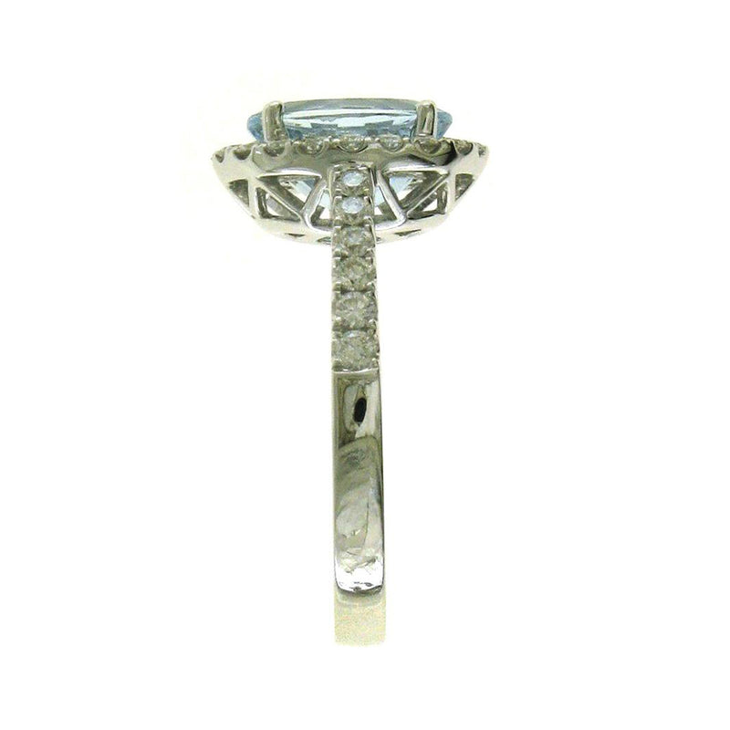 Oval Aquamarine and Diamond Halo Ring, 18K White Gold