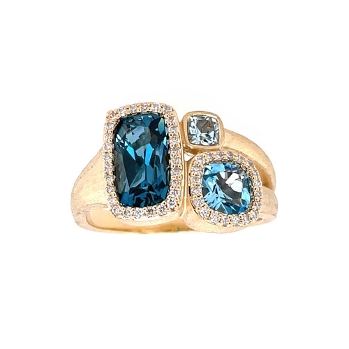Bold Blue Topaz and Diamond Ring, 14K Yellow Gold