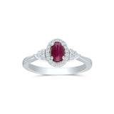 Ruby Cabochon and Diamond Ring, 14K White Gold