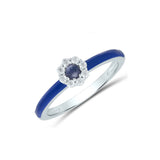Blue Sapphire and Diamond Flower Ring, 14K White Gold