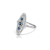 Vintage Style Sapphire and Diamond Oval Ring, 14K White Gold