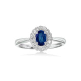 Classic Sapphire and Diamond Halo Ring, 14K White Gold