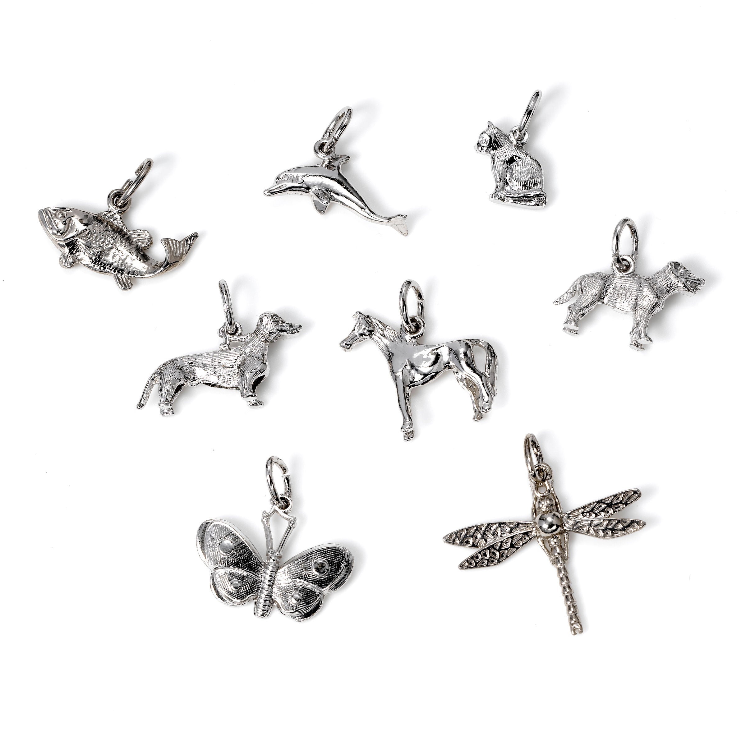 Animal Charms, Set of 8, Sterling Silver