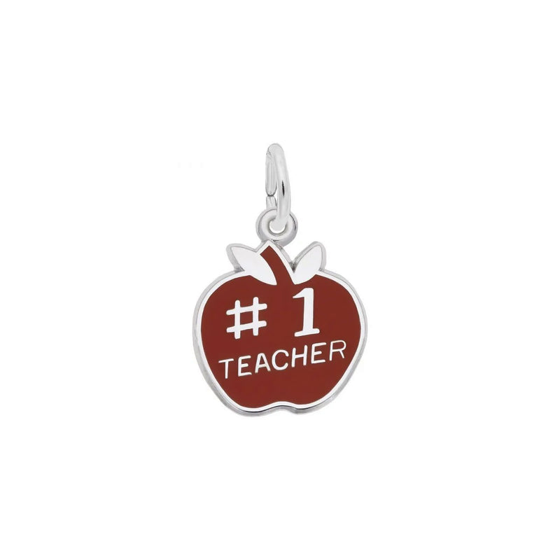 Number One Teacher Apple Charm, Sterling Silver