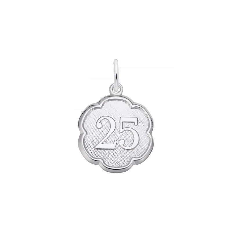 Number Twenty Five Scalloped Charm, Sterling Silver