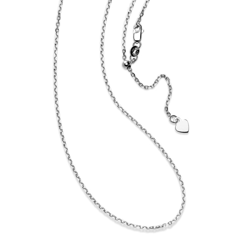 Adjustable Cable Chain with Heart Dangle, 30 Inches, Sterling Silver
