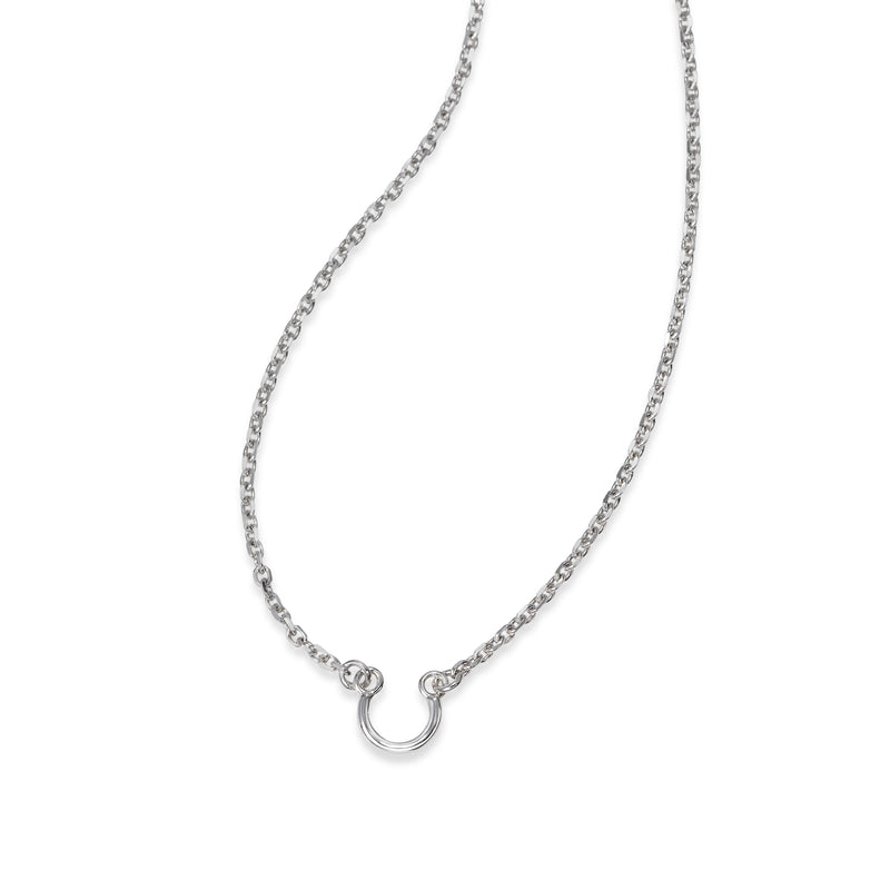 Cable Chain with "Horseshoe" Center, 18  Inches, 14K White Gold