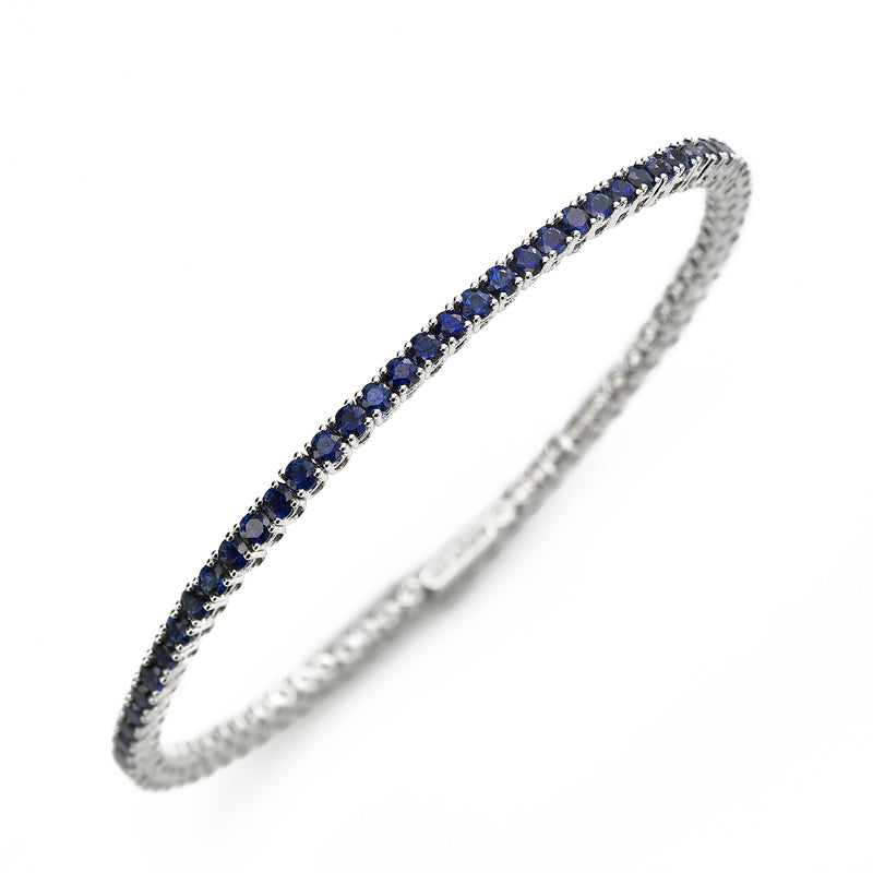 Blue Sapphire Cuff Style Bangle Bracelet, 18K White Gold
