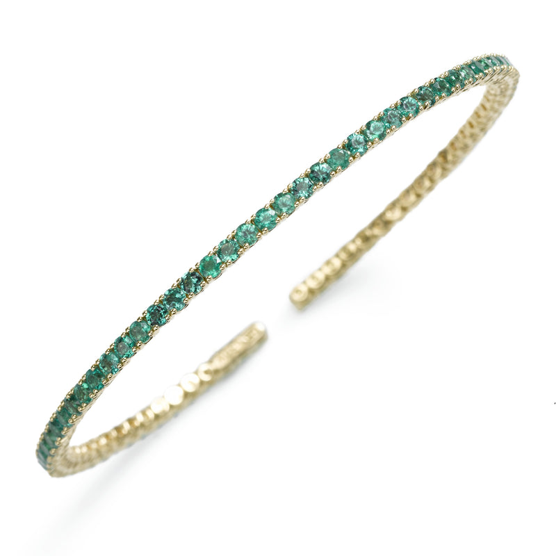 Genuine Emerald Cuff Style Bangle Bracelet, 18K