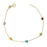Multi Color Gemstone Bracelet, 7 Inches, 14K Yellow Gold