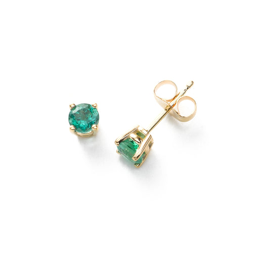 Emerald Stud Earring, 14K Yellow Gold